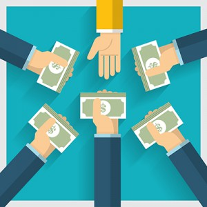 handing money